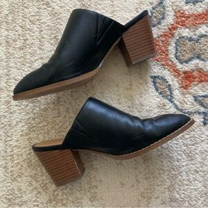 J. Crew Black Pointed Toe Mules with Block Heel Size 7